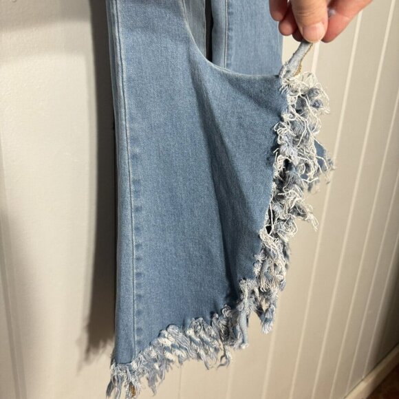 Peach Love California Denim Wide Raw Edge Bell Bottoms Flare Shredded Hem Boho S - Picture 5 of 15